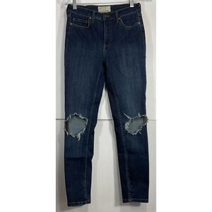 Free People Woman's Size 27 Denim Skinny Dark Blue Distressed Jeans